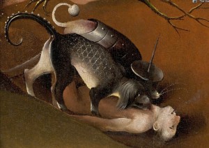 Bosch, _Hieronymus _-_ The_Garden_of_Earthly_Delights, _right_panel _-_ Detail_cerberus_ (lower_right)